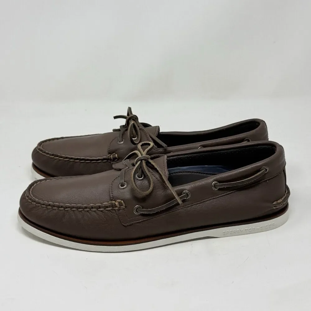 Sperry Gold Cup Boat Shoes Mens 12 M Brown Leather Casual Preppy Moccasins 2 Eye